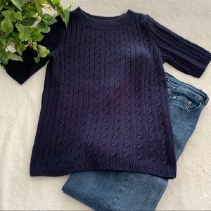 Talbots navy blue light weight cable crew neck short sleeve sweater.  Size SP.